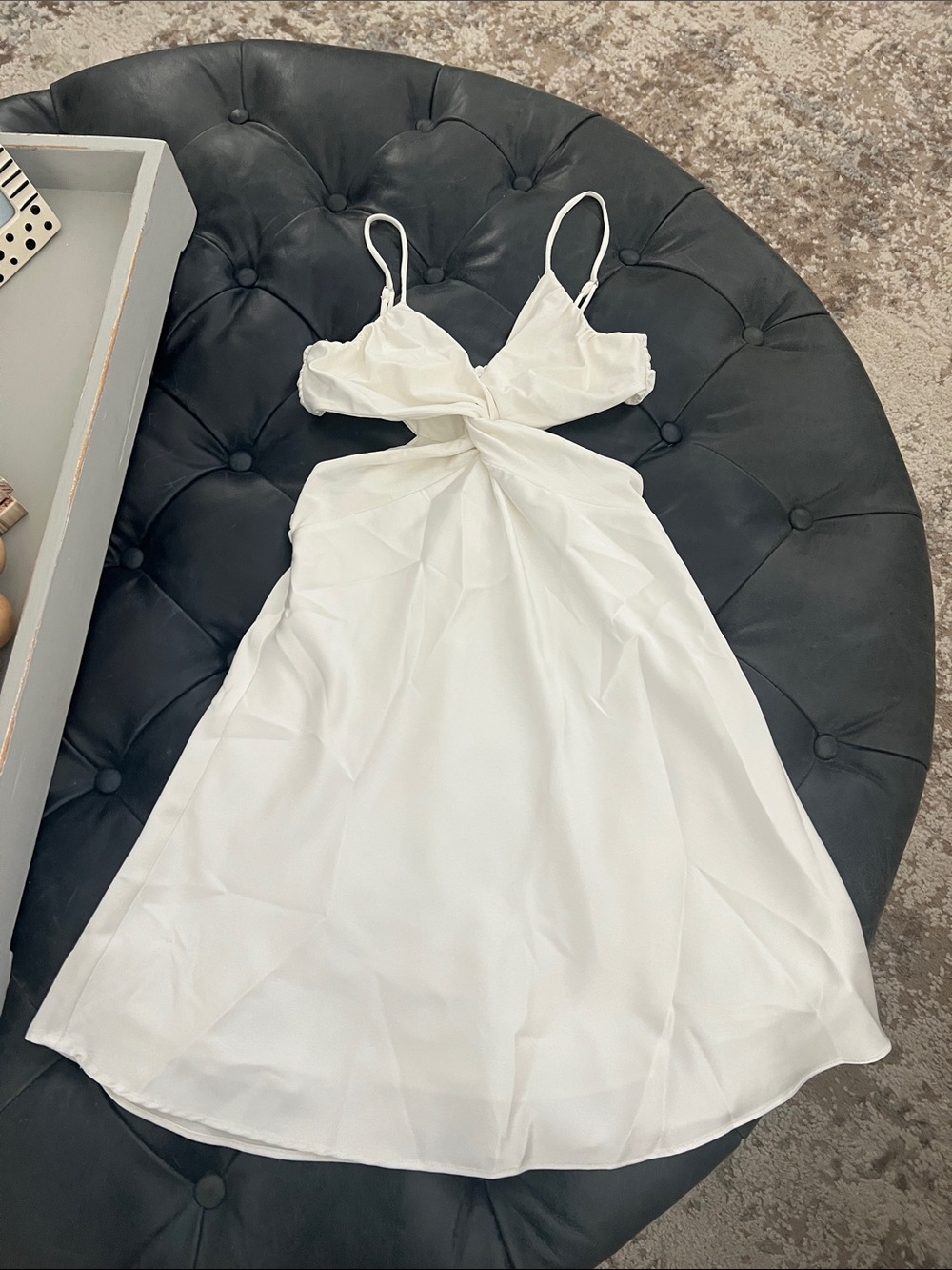 Princess Polly White Twist-Front Spaghetti Strap Midi Dress